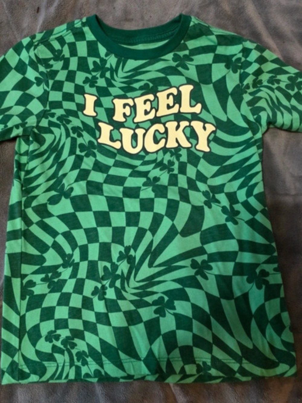 wonder nation Green Swirled Checker 'I Feel Lucky' Tee